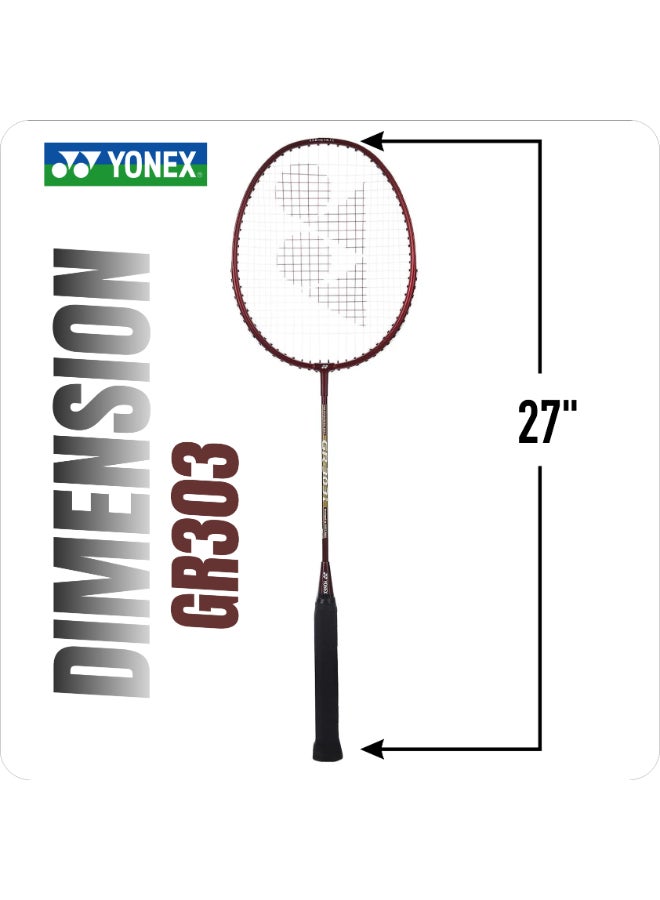 يونيكس مضرب تنس الريشة Yonex GR 303 مصنوع من مزيج الألومنيوم، بغطاء كامل - إطار خفيف الوزن ومتين، مضرب مشدود مسبقًا للمبتدئين واللاعبين الهواة، أسود - Image 3